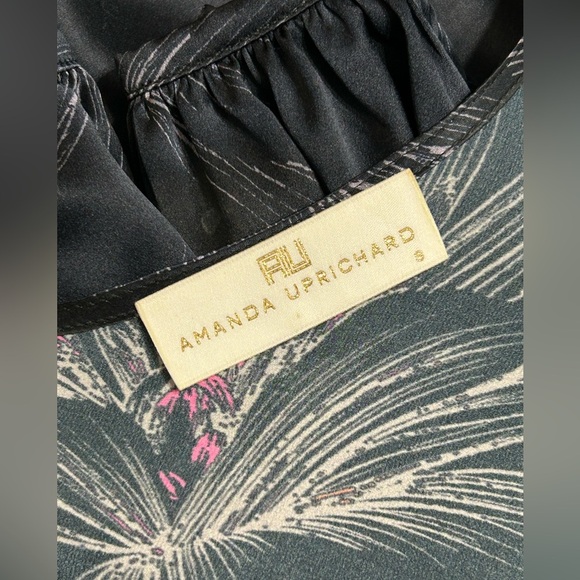 Amanda Uprichard 100% Silk Long Sleeve Deep V Neck Exotic Floral Mini Dress - Picture 11 of 14